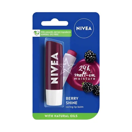 Nivea 24H Meit-in Moisture Berry Shine Caring Lip Balm - 4.8gm, SKU:4005900314321