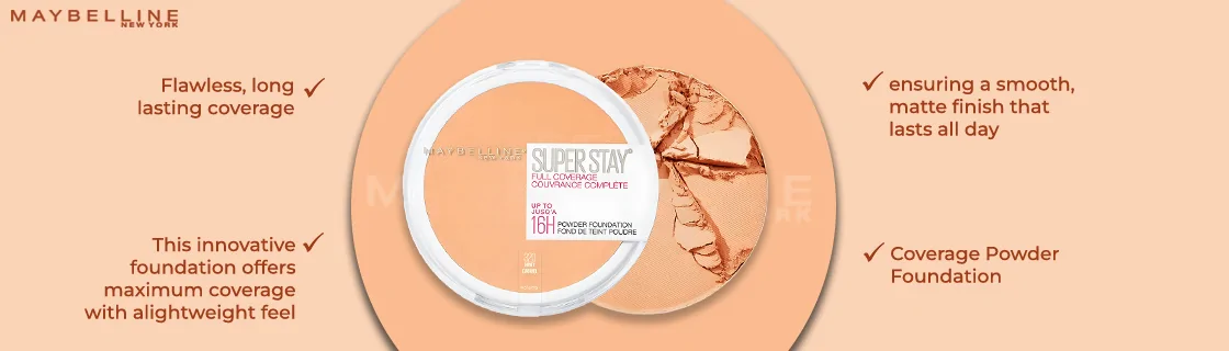 Maybelline Super Stay Powder Foundation - 320 honey Caramel, 16H Full Coverage 