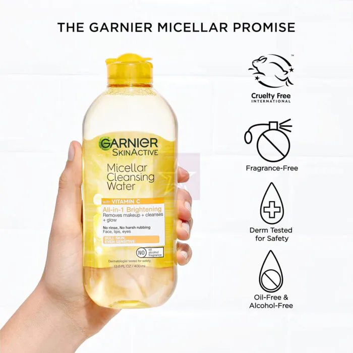 Garnier Micellar Water with Vitamin C, Facial Cleanser & Makeup Remover, Brightening & Hydrating