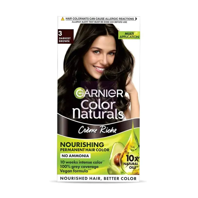 Garnier Color Naturals Creme Riche Nourishing Permanent Hair Color – 3 Darkest Brown - 70ml + 60gm, SKU: 8901526204465